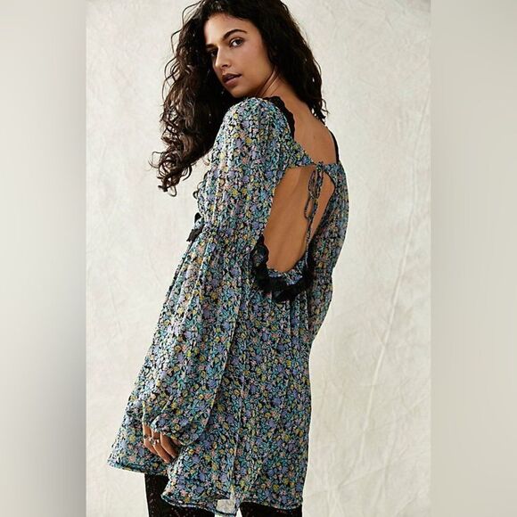 Free People Pennie Mini Dress in Black - Picture 1 of 13